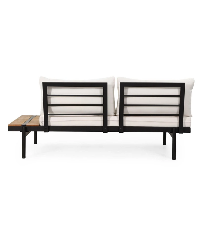 2-Seater Sofa with Iron Frame and Acacia Wood Accents