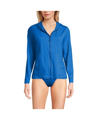 Lands' End Women's SunShade Upf 50 Long Sleeve Hooded Full Zip Rash Guard