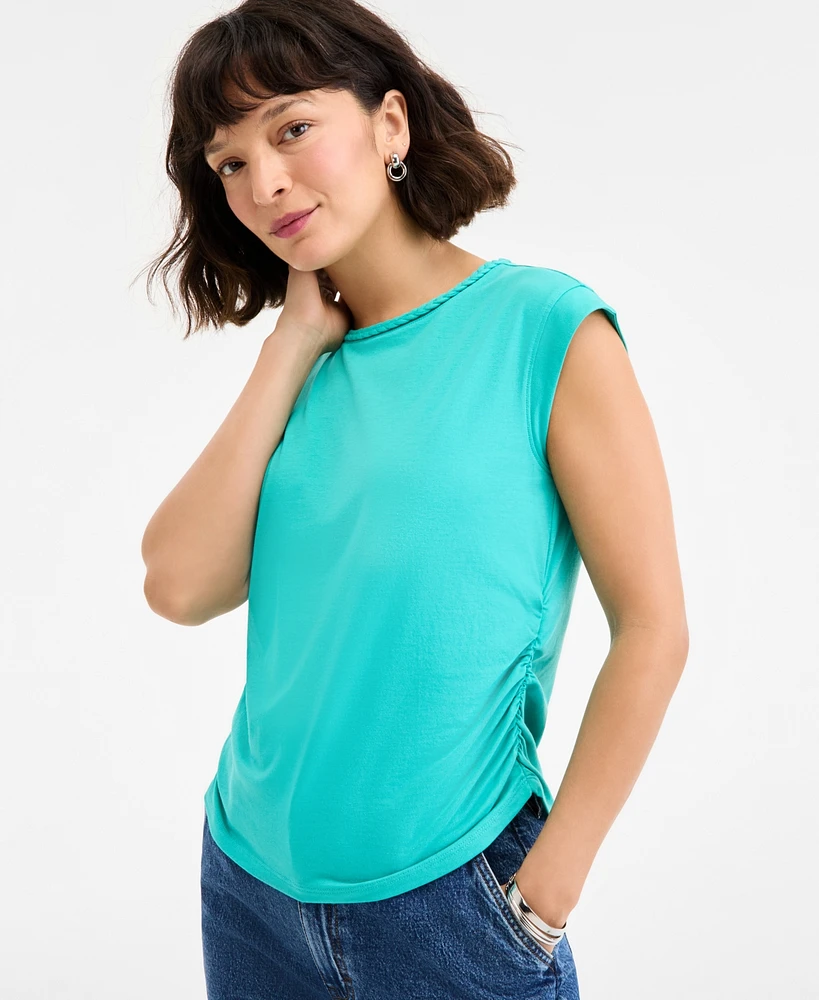 On 34th Women's Braided-Neck Crewneck T-Shirt, Exclusively at Macy's