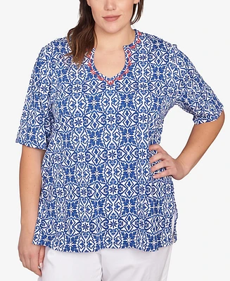 Ruby Rd. Plus Size Pacific Medallions Embellished Knit Top