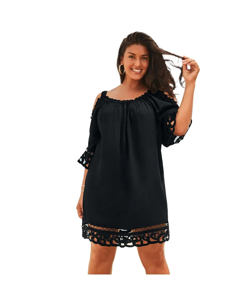 Swimsuits for All Women's Vera Crochet Cold Shoulder Cover Up Dress