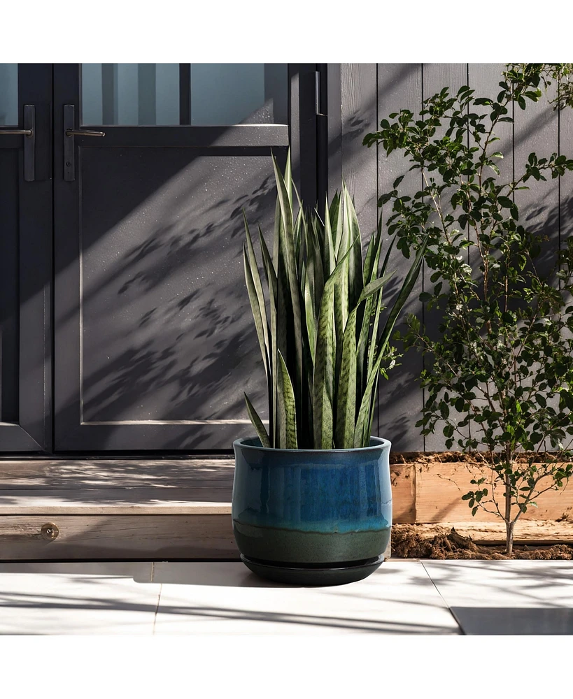 LuxenHome Blue and Green Ombre Round Decorative Ceramic Planter Pot