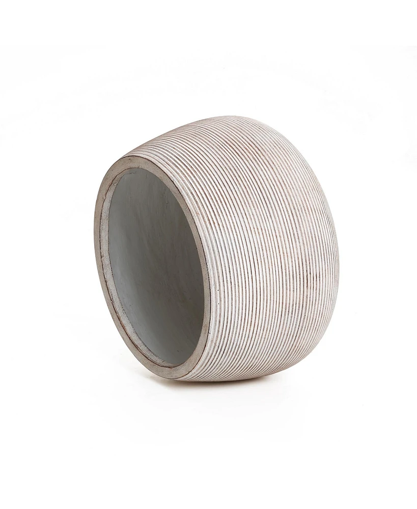 LuxenHome Speckled Off White and Brown Textured Ribbed Bowl -Inch Tall MgO Planter