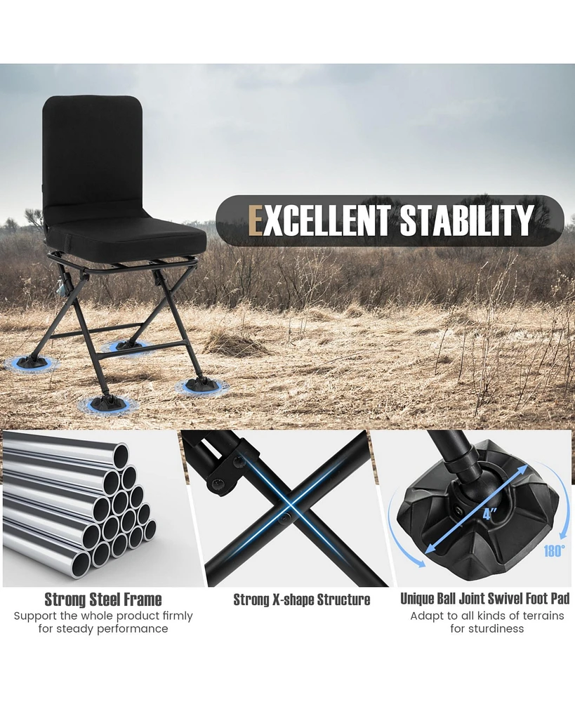 Swivel Folding Chair with Backrest and Padded Cushion