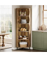 Tribesigns 5-Tier Corner Shelf, 71.5-Inch Tall Corner Bookshelf, Stylish Wood Bookcase Display Shelf Storage Rack Plant Stand for Small Space