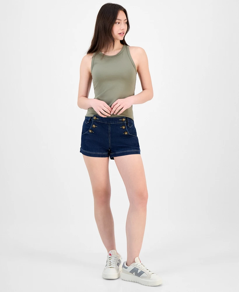 Madden Girl Juniors' Mid-Rise Button-Side Sailor Shorts