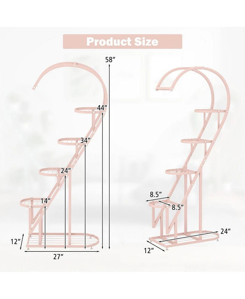 5 Tier Metal Plant Stand with Hanging Hook for Multiple Plants-Pink & Blue
