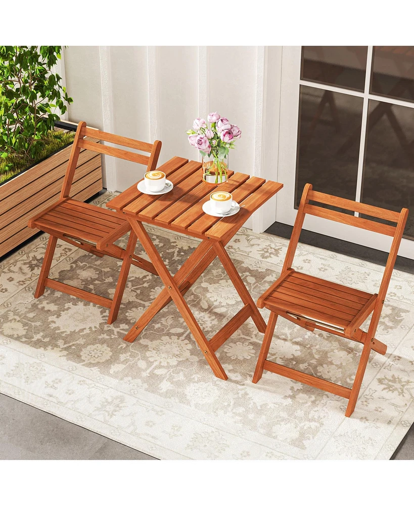 3 Piece Solid Wood Furniture Set with 2 Folding Chairs