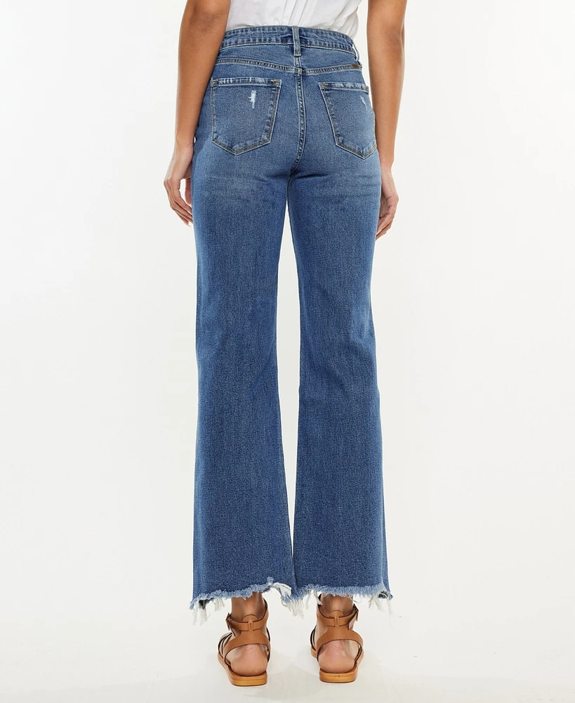 Kancan Women's High Rise Slim Wide Leg Pull On Jeans
