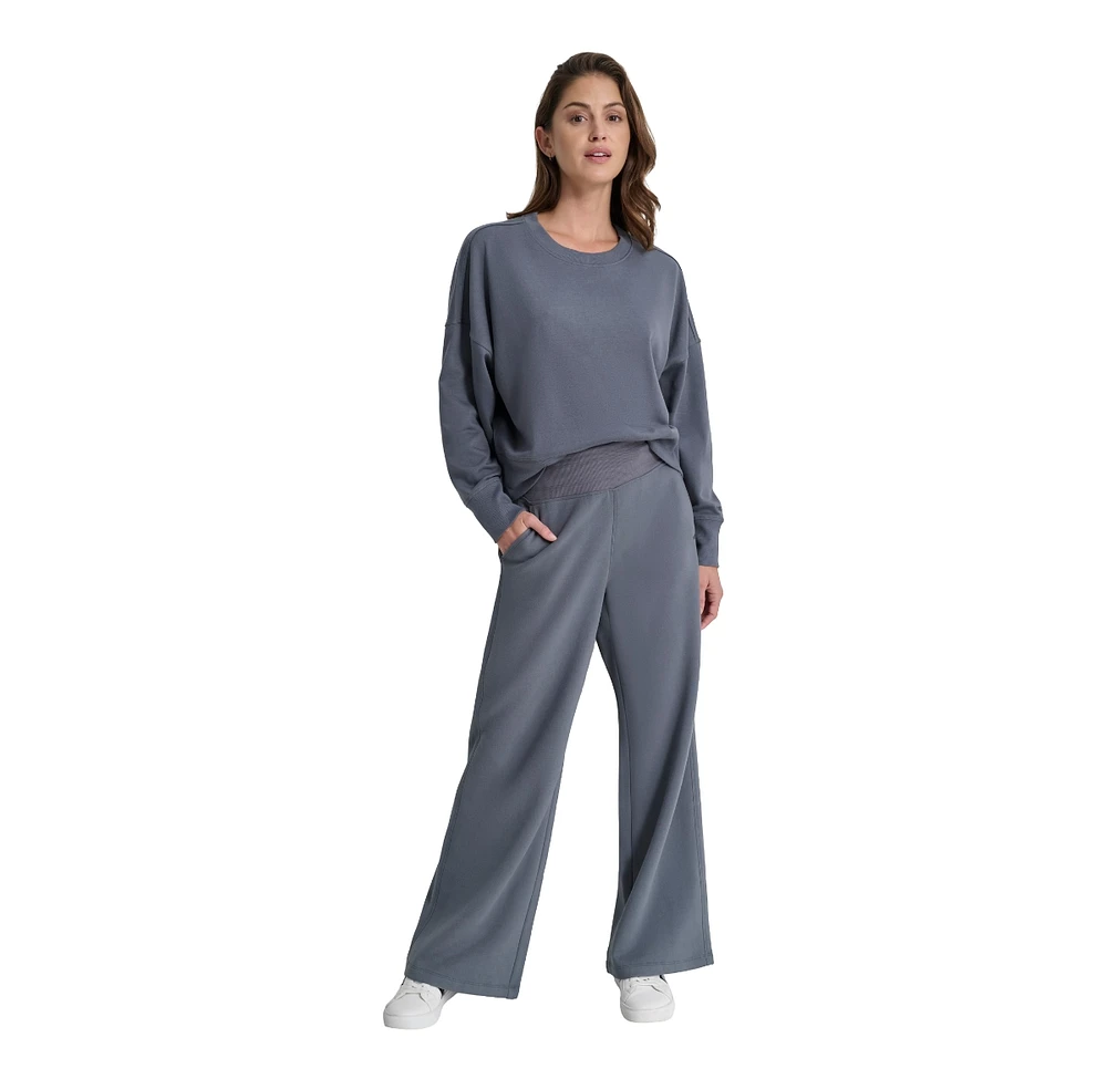 Dkny Women's Embroidered Logo Pull On Wide Leg Pants