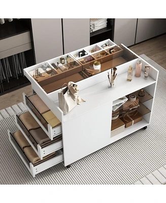 43" Multi-Functional Storage Island Cabinet with Drawers & Shelves