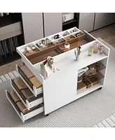 43" Multi-Functional Storage Island Cabinet with Drawers & Shelves