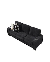 83.86"Corduroy Fabric sofa,Modern Compressed Couch,3-Seater Sofa, Furniture for Living Room,Bedroom,office, Black