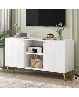 Modern Tv Stand with Adjustable Shelf, Metal Legs