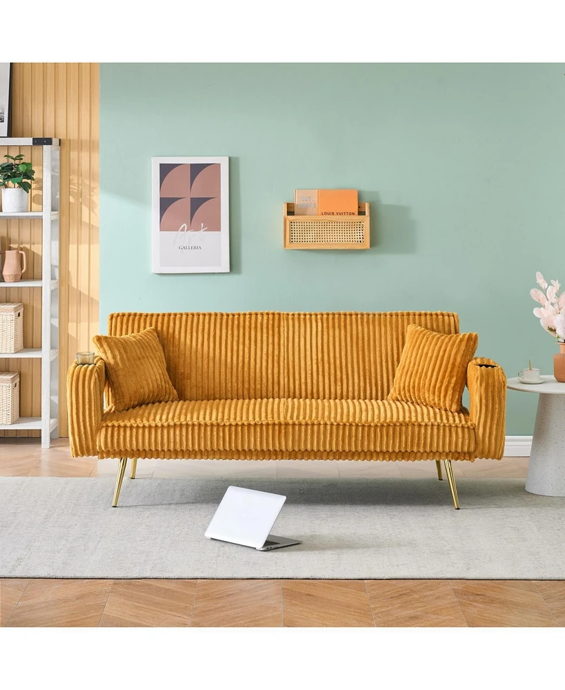 White Corduroy Sofa with Pillows