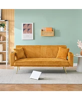 White Corduroy Sofa with Pillows