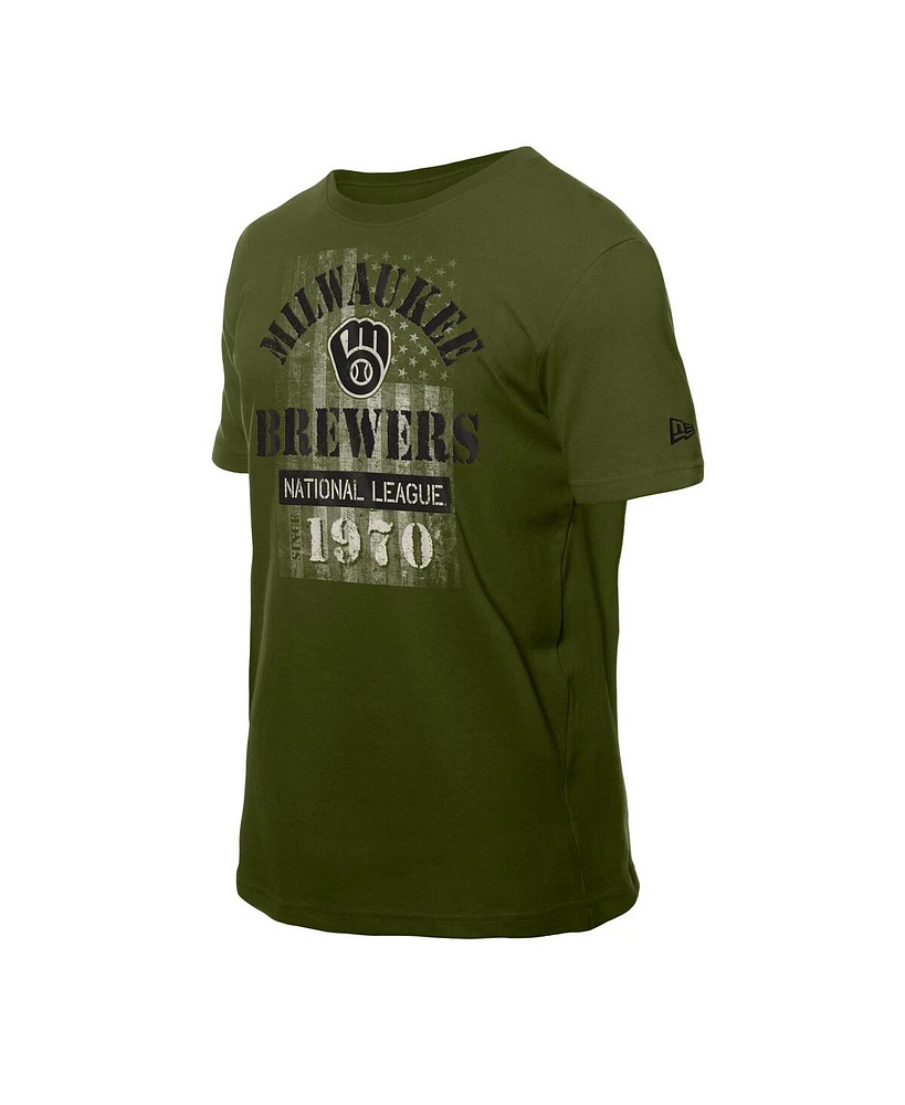 New Era Men's Green Milwaukee Brewers Armed Forces T-Shirt