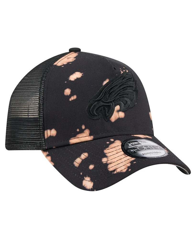 New Era Men's Black Philadelphia Eagles Bleached 9FORTY A-Frame Adjustable Hat
