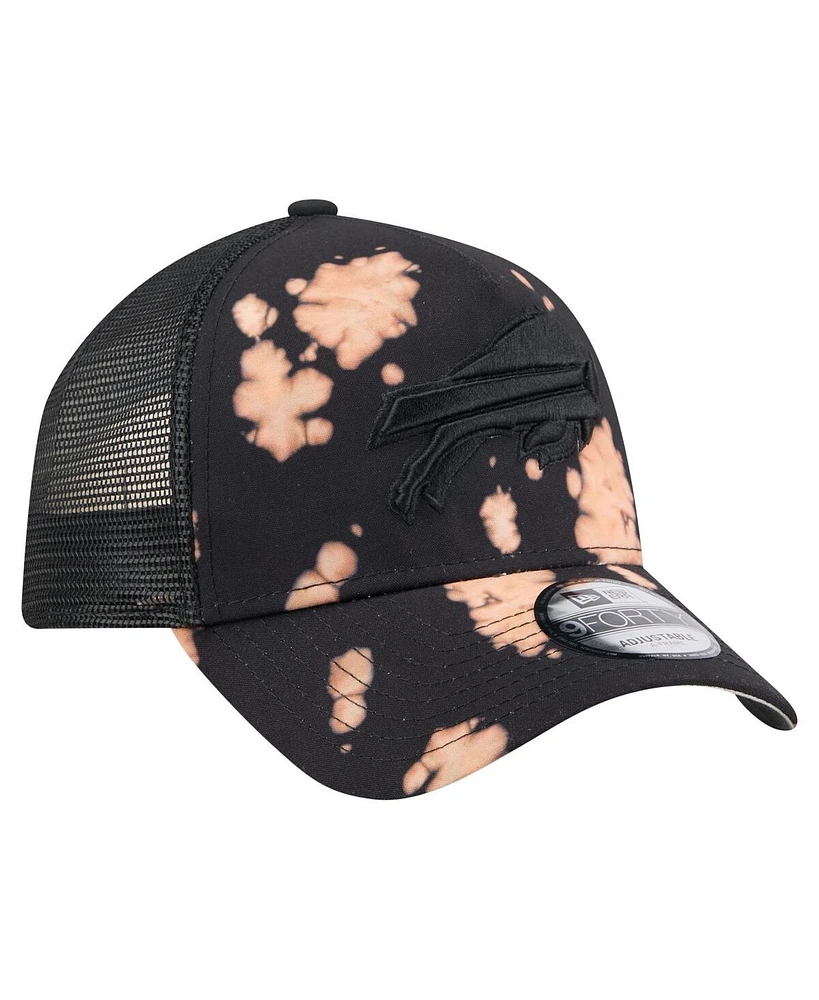 New Era Men's Black Buffalo Bills Bleached 9FORTY A-Frame Adjustable Hat