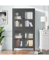 Classic Metal Storage Cabinet Display Cabinet with 4 Glass Doors 4 Shelves Cabinet Bookcase Side Cabinet for Home Office Living Room Kitchen Hallway