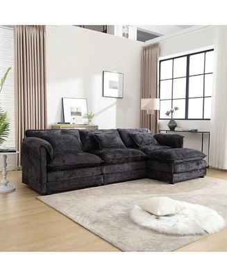 Modern Large boucle Fabric L-Shape Sectional Chenille fabric, movable pedals, detachable armrests, oversized three-seat Sofa