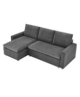 L-Shaped Sleeper Sofa Bed with Reversible Chaise and Storage, Washable Gery Corduroy Covers