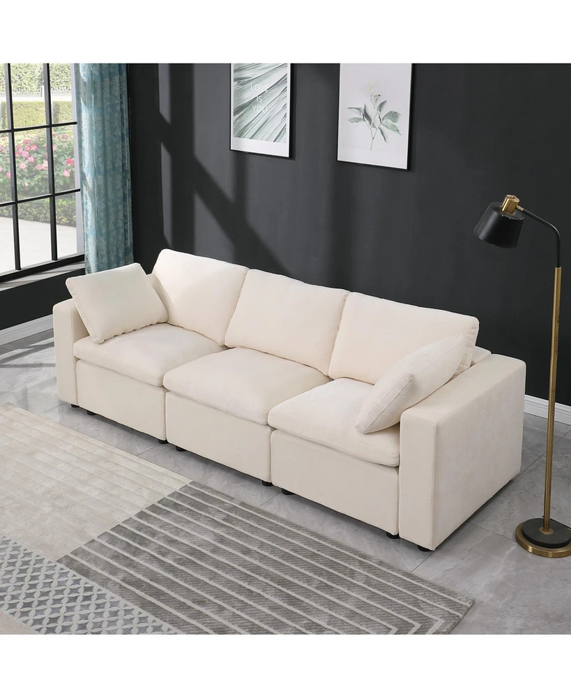 Modular Sectional Sofa, 3 Piece Sectional Sofa Set, Armless Chair/Two Corner Chairs, Chenille Beige