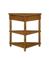 33.8'' Small Triangle Corner Table, Wood Corner Side Table for Small Spaces/ Living Room, 3 Tier End Corner Table with Solid Wood Legs, Brown