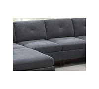 Piece Ash Grey Chenille Fabric Modular Sectional with Ottomans