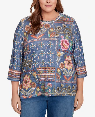 Alfred Dunner Plus Size Floral Patch Top