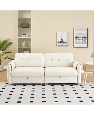 79.50 inches long, Teddy Cotton Linen Sofa Fabric, with metal conical long legs, metal strip matching
