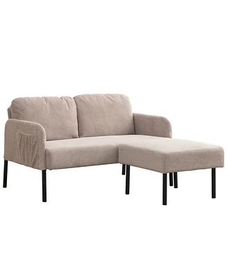 Beige L-Shaped loveseat sofa with ottoman for small spaces