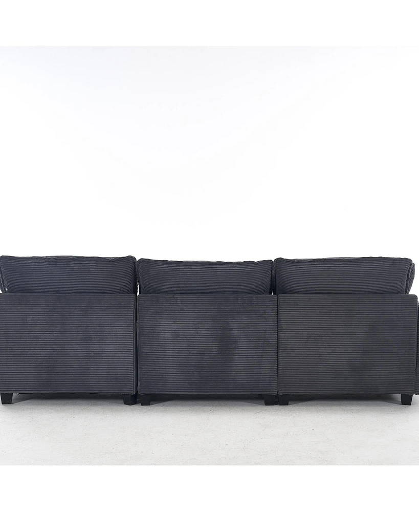 Modular Velvet U-Shaped Sofa with Ottoman & Pillows