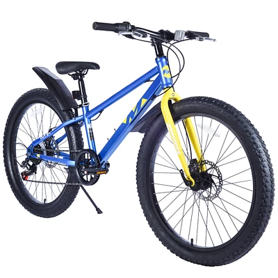 24 Inch Bicycles, Fat Tire Mountain Bike for Boys and Girls Age 10 + Years, Dual-Disc Brake,Shimano 7-Speed, Kids Beach and Snow Bicycle