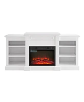 Media Console Table with Large Storage Cabinet, with 23" Fireplace Insert, for Tv Up to 70'', Modern Tv Media Entertaionment Stand, White, 65.75&