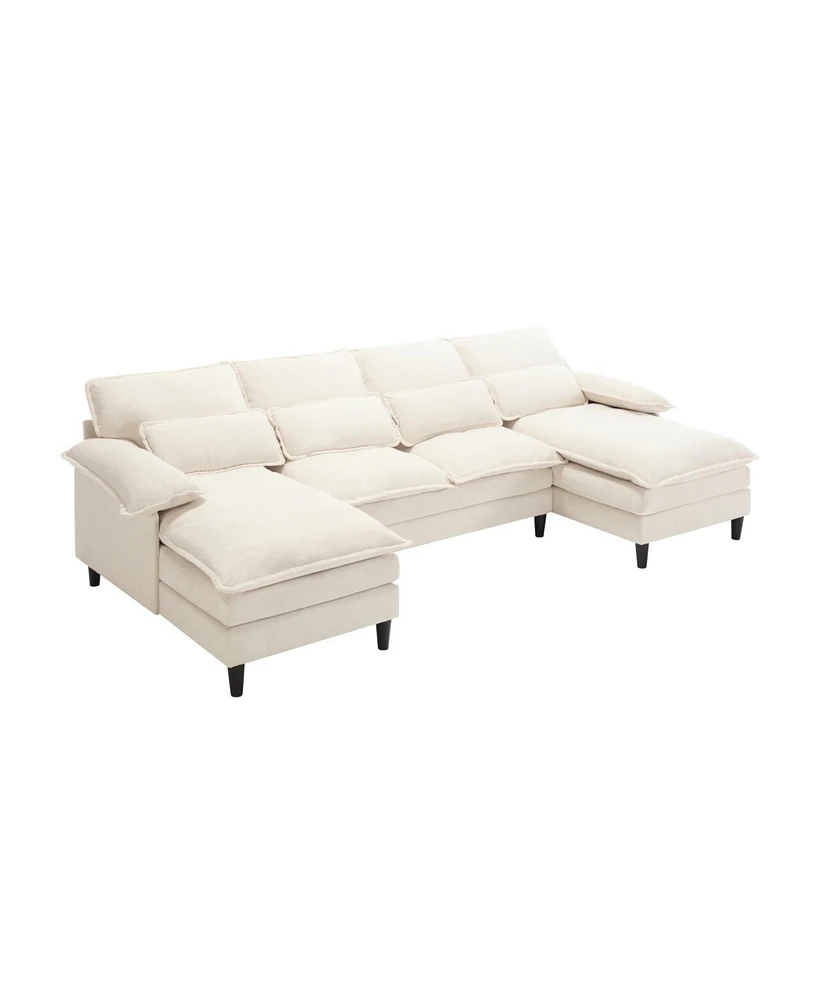 U Shaped Modular Sectional Sofa Couch, corner sofa with 4pcs waist pillows, Chaise Lounge, terrycloth fabric sofa,Upholstered 4 Seater Couch for Livin