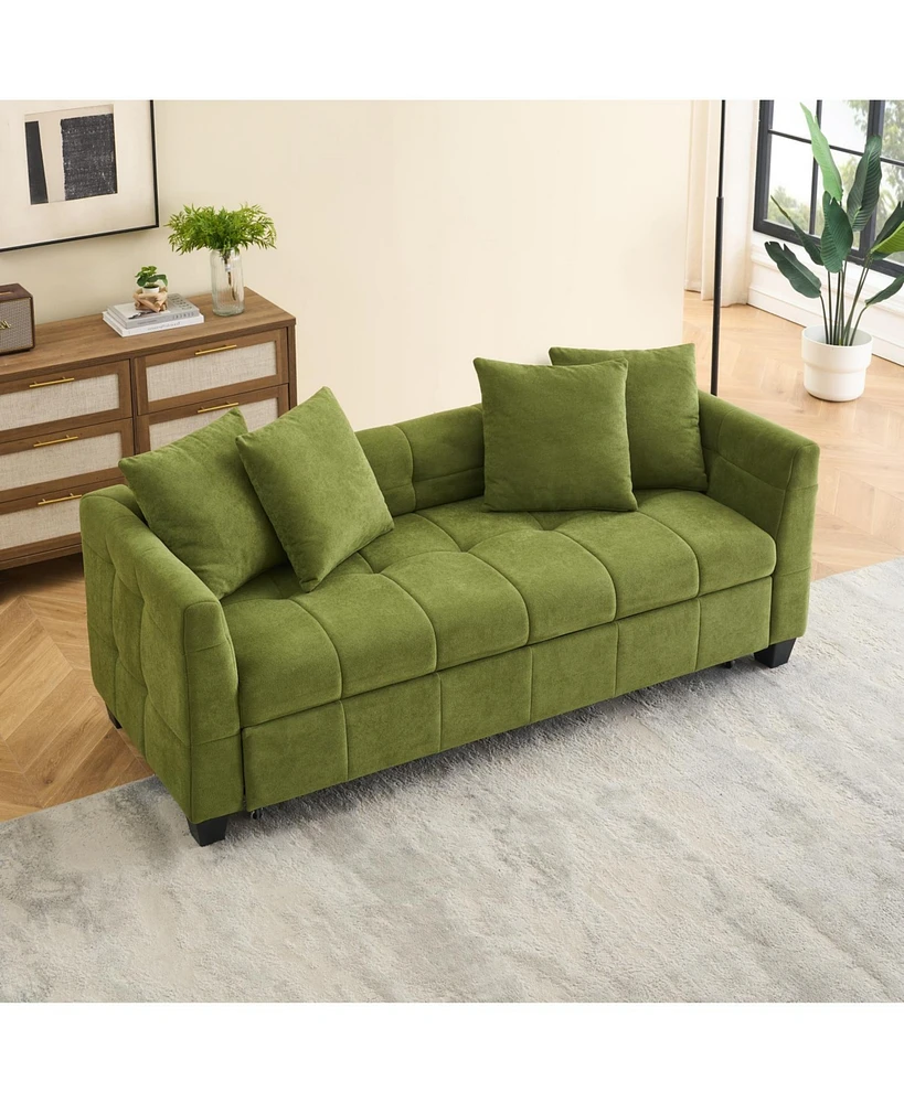Foldable 3-Seat Sofa Bed with Green Flannel Upholstery (77.9")