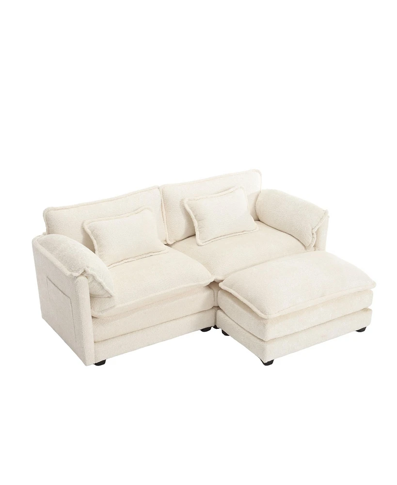 Chenille fabric, removable armrests with side pockets, high density sponge filling