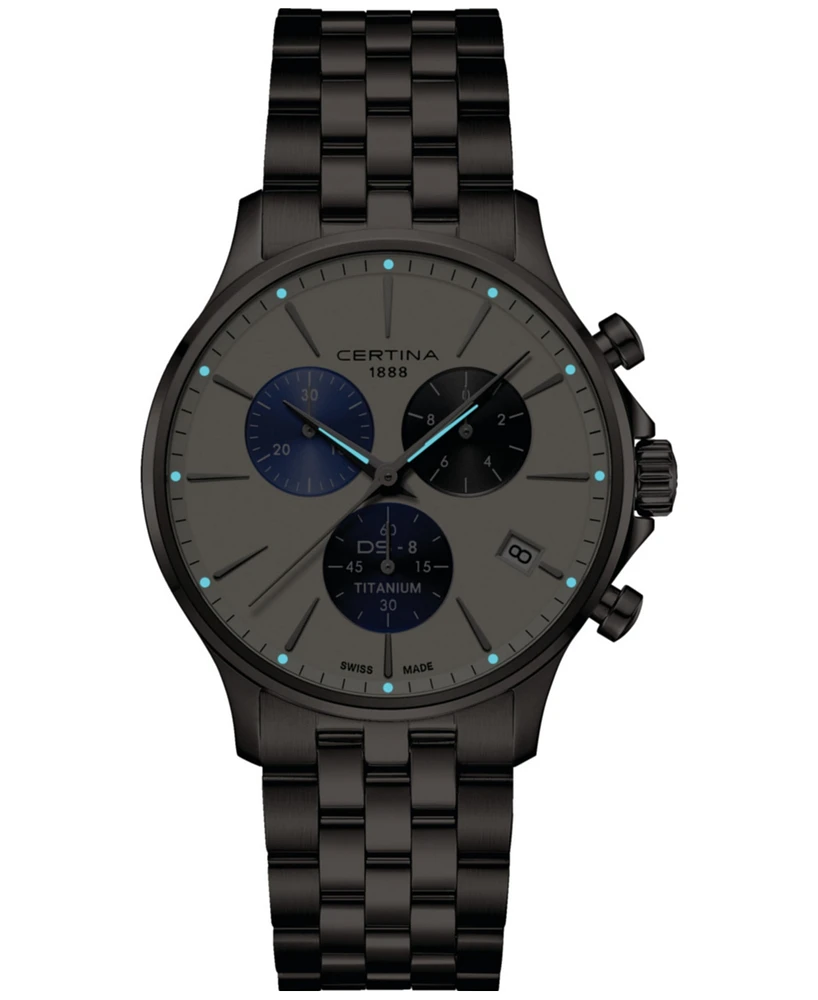 Certina Men's Swiss Chronograph Ds-8 Silver-Tone Titanium Bracelet Watch 41mm