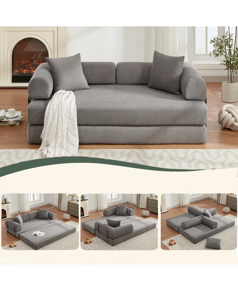 78.5" Folding Convertible Out Sleeper Sofa Bed,4-in-1 Diy Combination Convertible Sofa,3 seat, Folding Sofa, King Size, Bedroom,Apartment,Corduro