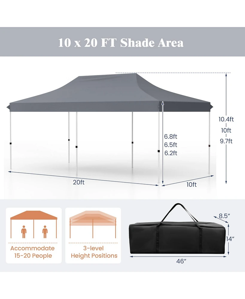 10 X 20 Ft Pop up Canopy Tent Foldable Portable Outdoor Gazebo with Carry Bag