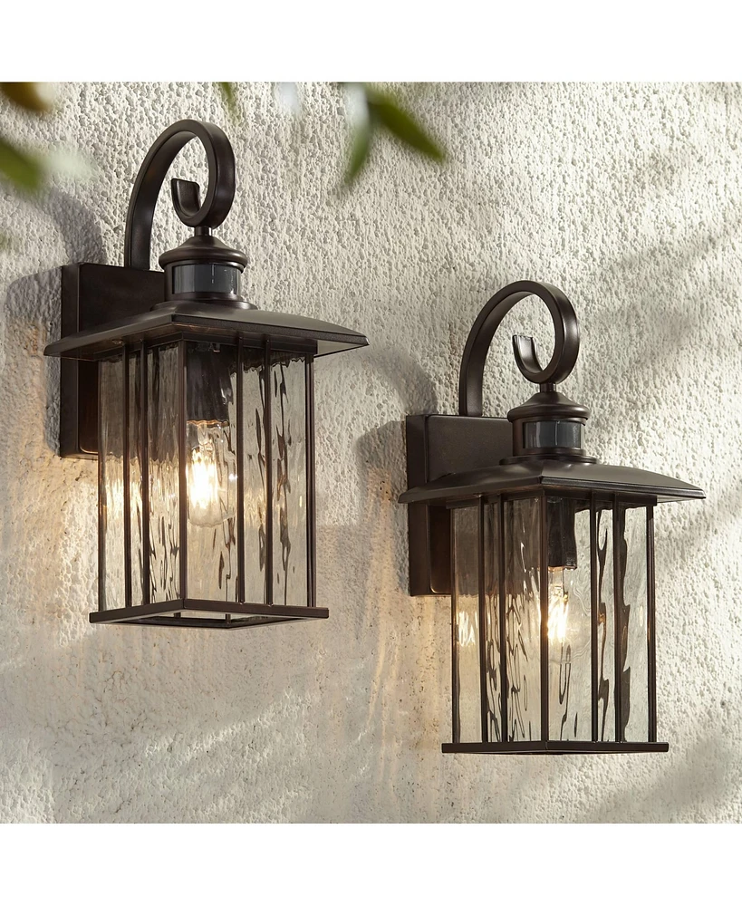 Deaver Modern Outdoor Wall Light Fixtures Set of 2 Oil Rubbed Bronze Motion Sensor Dusk to Dawn 15 1/4" Clear Water Glass for Post Exterior Barn