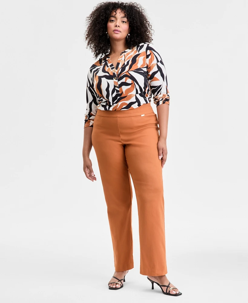 I.n.c. International Concepts Plus Mid-Rise Pull-On Straight-Leg Pants