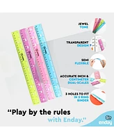 Ruler 12 Inch/ 30 Cm Jeweltone, Inches & Centimeters Plastic Straight Edge Rulers School Supplies, Standard Ruler for Kids Adults, Purple, Pink, Green
