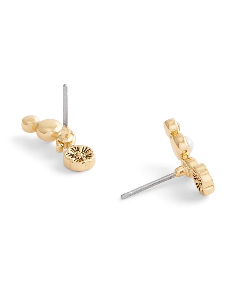 Coach Faux Stone Signature Heritage Cultivated Pearl Crawler Earrings