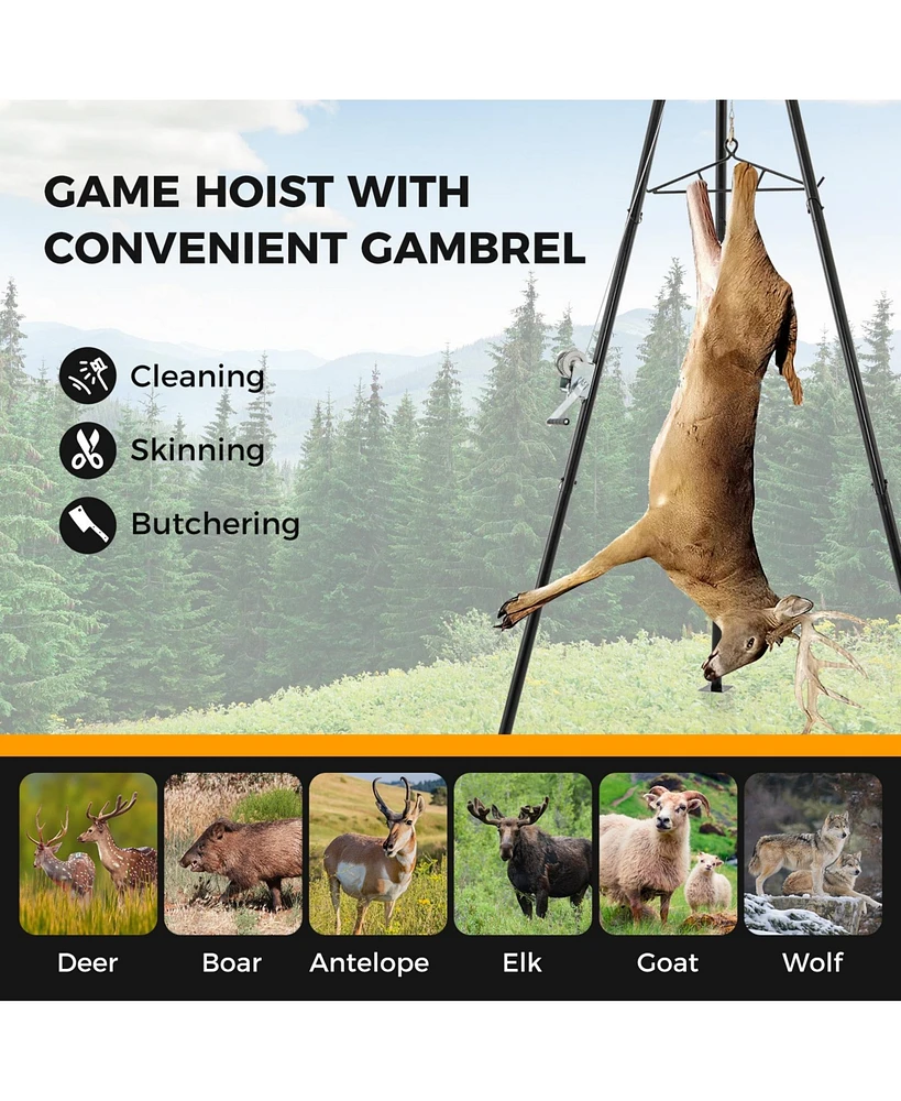 Tripod Game Hoist Deer Hanger 600 Lbs Capacity Deer Skinning Rack