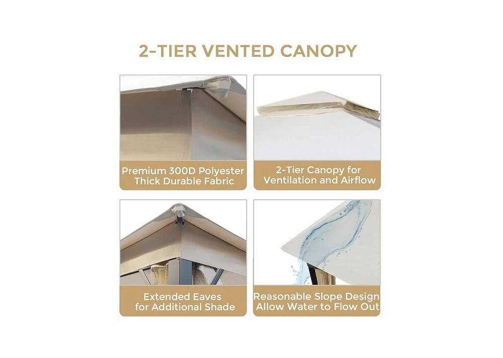 Rustproof Double Top Gazebo with Mosquito Curtains for Outdoor Enjoyment