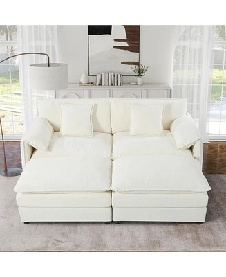 Cloud Sofa Sectional w/ Ottomans & Pillows, Beige