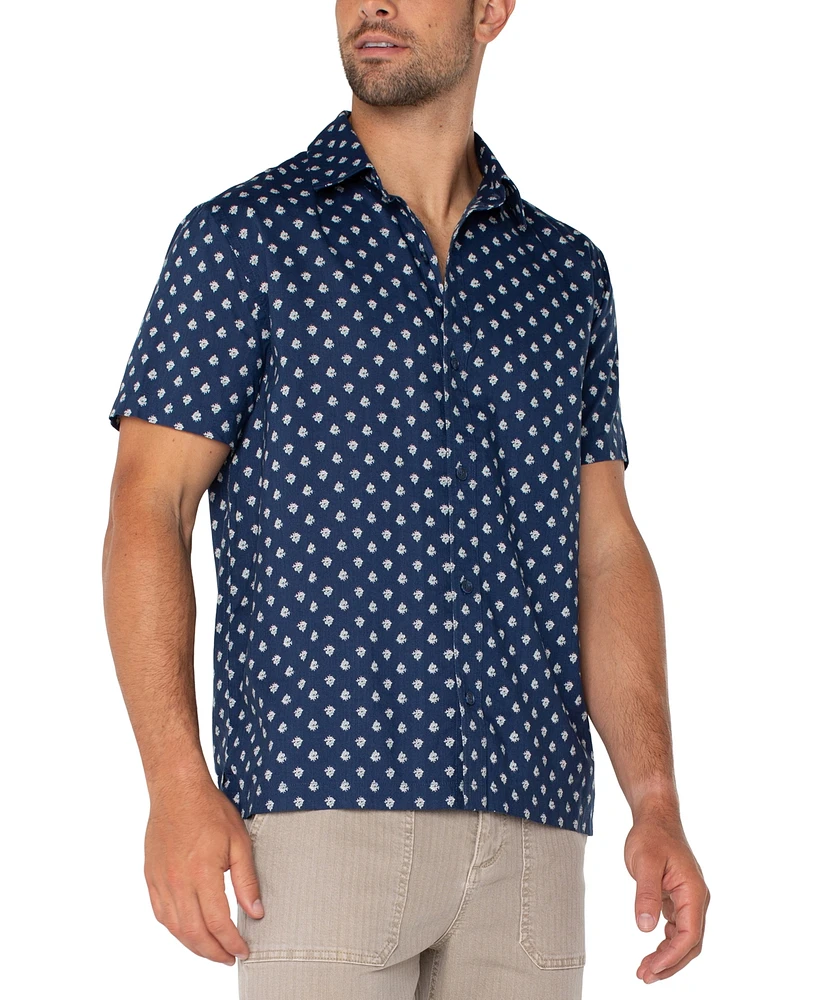 Liverpool Los Angeles Men's Short Sleeve Floral Print Button-Front Shirt