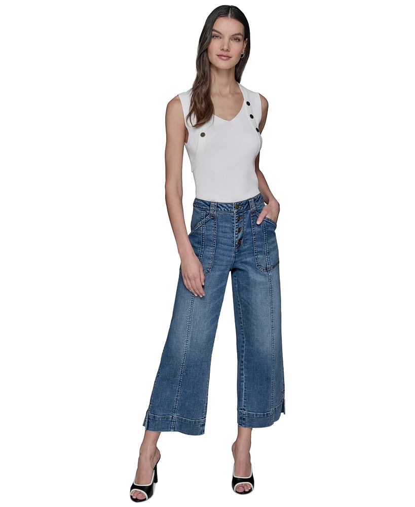 Karl Lagerfeld Paris Women's Wide-Leg Cropped Denim Jeans